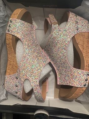 Corkys Mermaid Glitter Cork Wedge Sandals